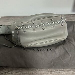 All Saints Sid Studded Leather Belt Bag in Gray